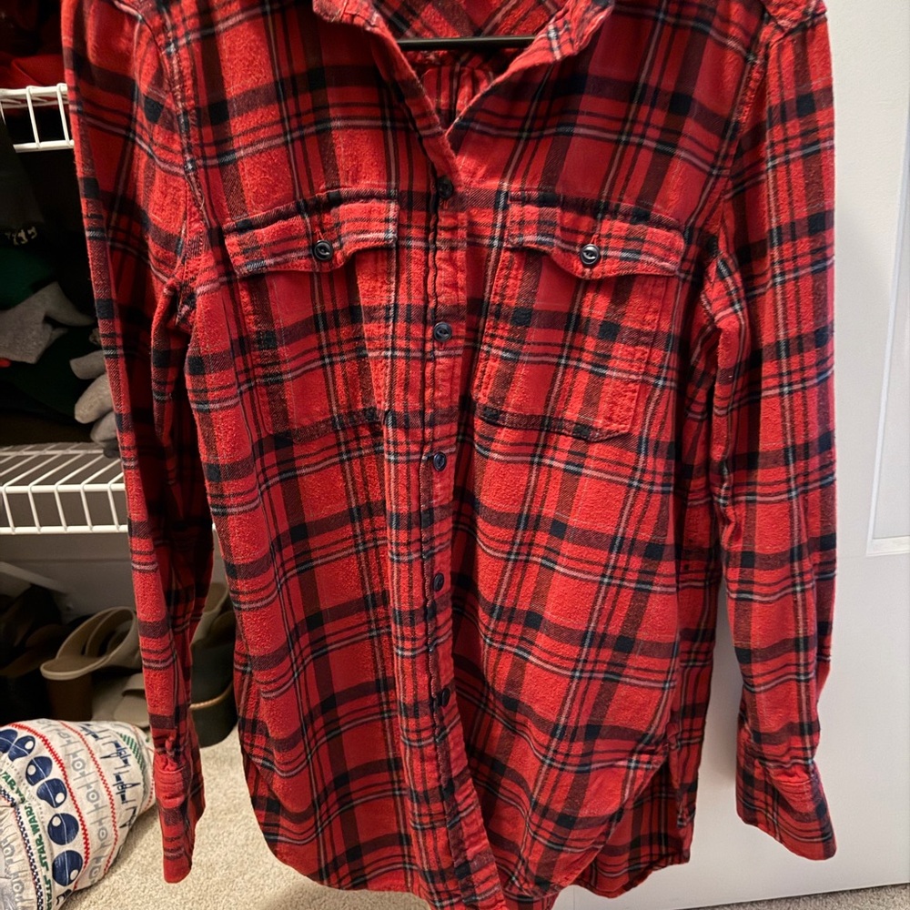 J. Crew Red and Black Checkered Top